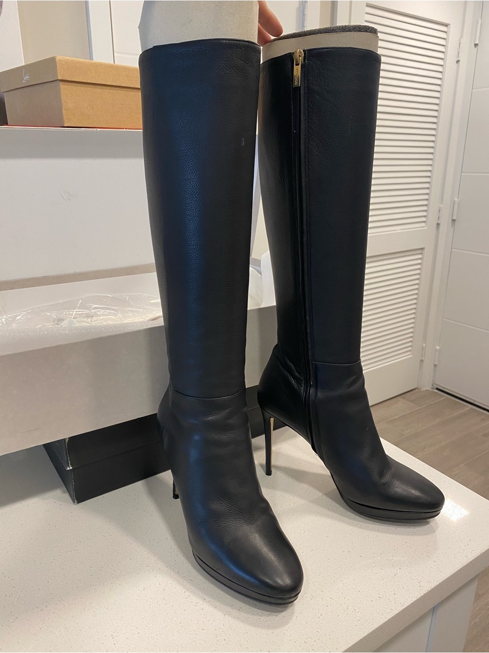 Jimmy Choo Black Over-the-Knee Leather Stiletto Boots